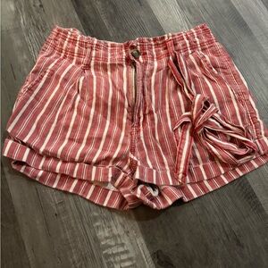 American Eagle Outfitters Red Striped High Waist Shorts